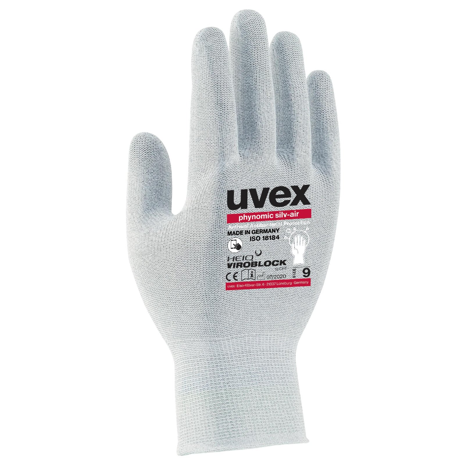 UVEX phynomic silv-air pirštinės apsauginės antibakterinės M dydis