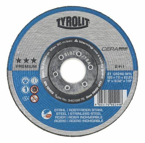 TYROLIT Premium CERAbond diskas šlifavimo 125x7,0x22,2 mm CR24Q-BFK