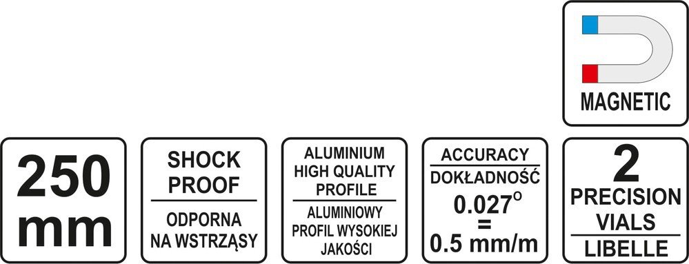 Yato YT-30370 gulsčuiukas magnetinis 250 mm