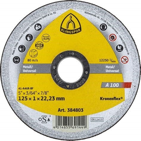 KLINGSPOR A100 Extra diskas pjovimo 125 x 1,6 x 22,2 mm A46R-BF inox