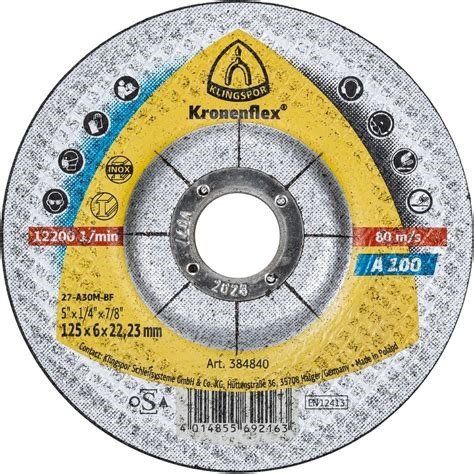 KLINGSPOR A100 Extra diskas šlifavimo 125 x 6,0 x 22,2 mm A30M-BF inox